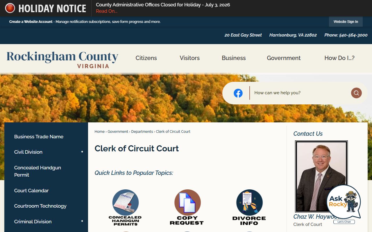 Harrisonburg City court records after jail arrest circuit court clerk copy request source