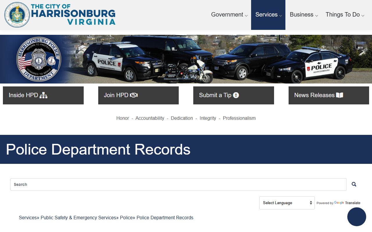 Harrisonburg City booking photos police records request information